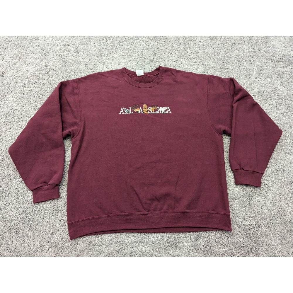 Vintage Alaska Pullover Mens Extra Large Jerzees Sweater Long Sleeve Red Fleece
